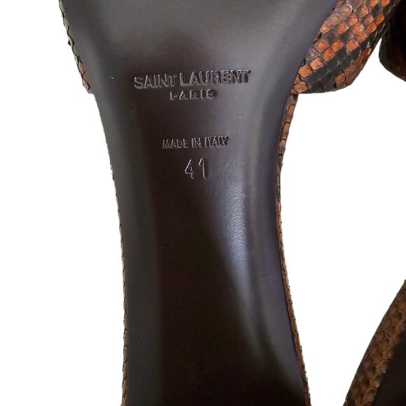 Saint Laurent Bianca Knot Snake Python Heel Sandal Mule Brown Size 41 US 11 - Picture 11 of 12